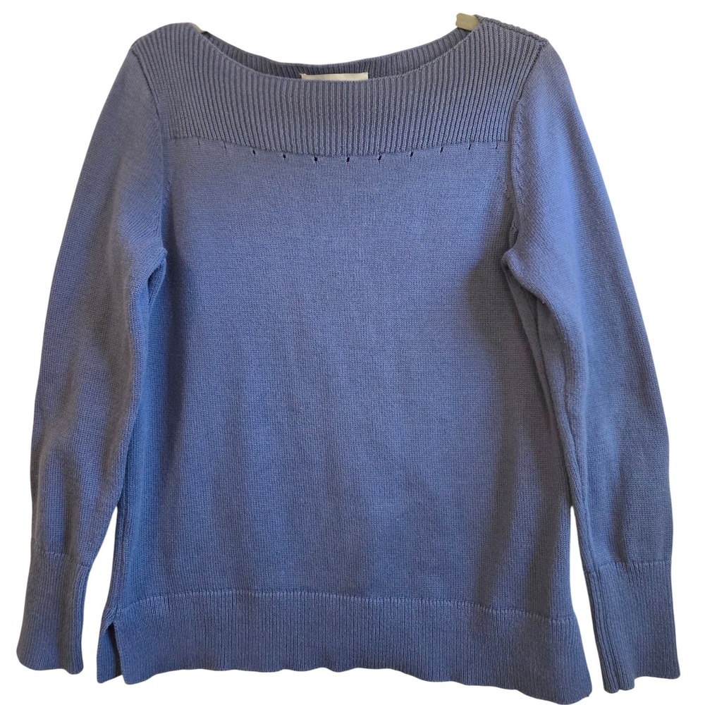 LOFT‎ Women's M Chic Periwinkle Blue Boat Neck Ribbed Yoke Cotton Knit Sweater